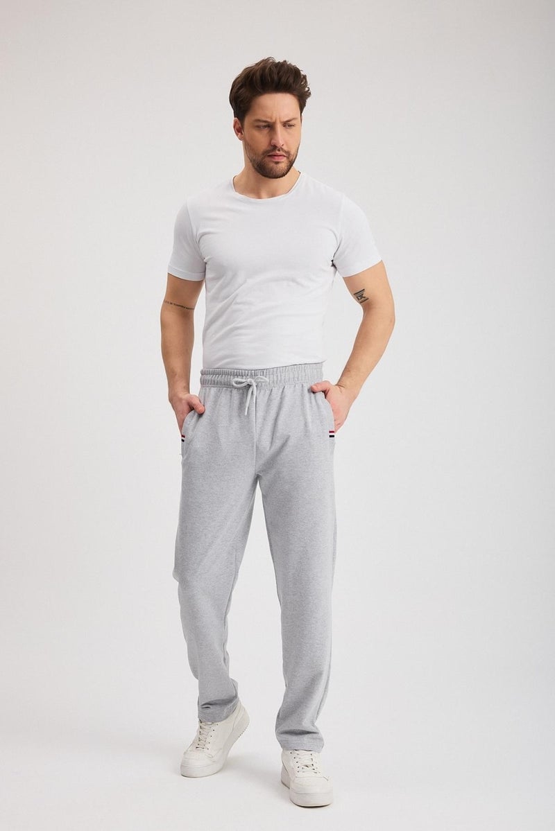 mmetalic Gray Men's Zippered Pocket Embroidery Detailed Straight Leg Relaxed Cut Casual Sweatpants  - Image 5