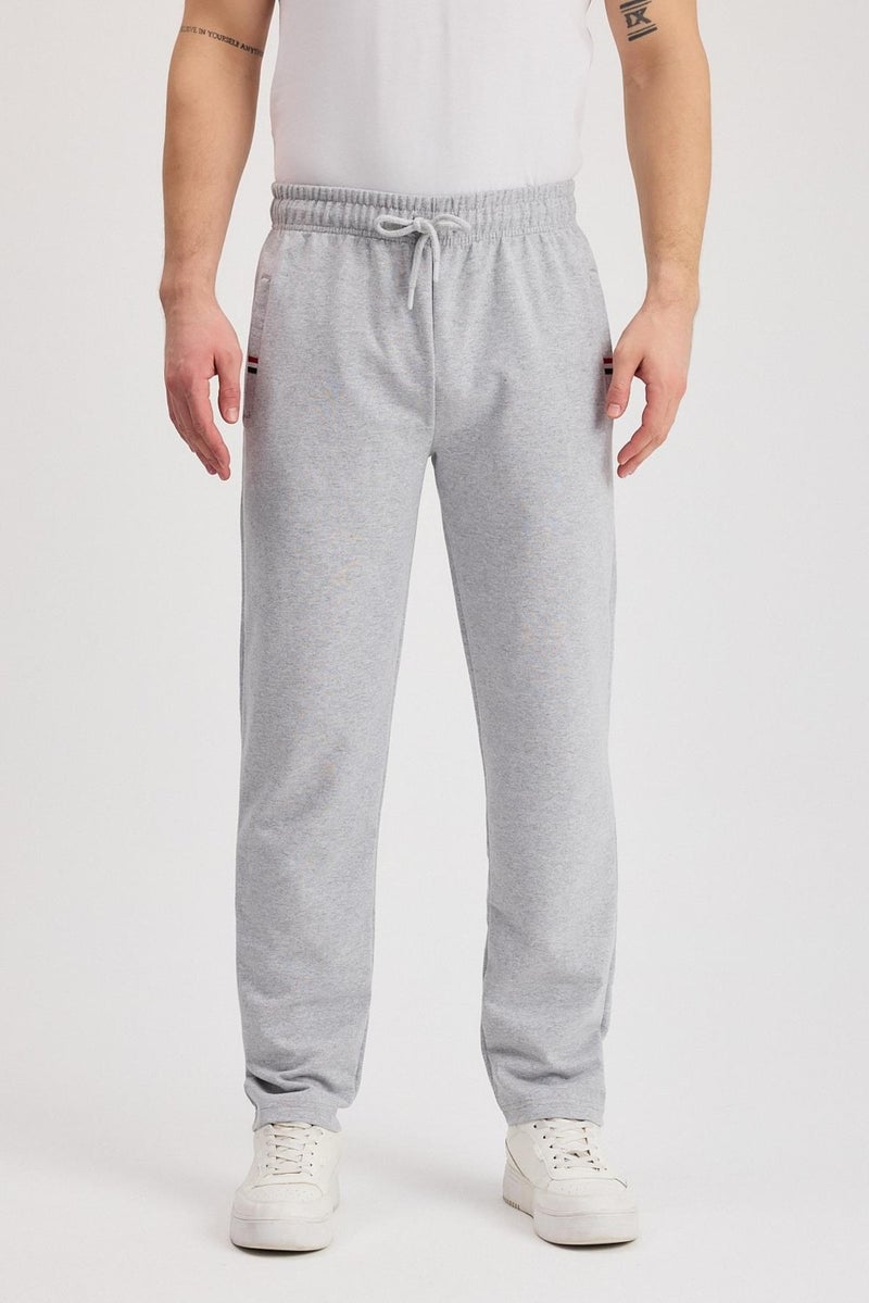 mmetalic Gray Men's Zippered Pocket Embroidery Detailed Straight Leg Relaxed Cut Casual Sweatpants  - Image 1