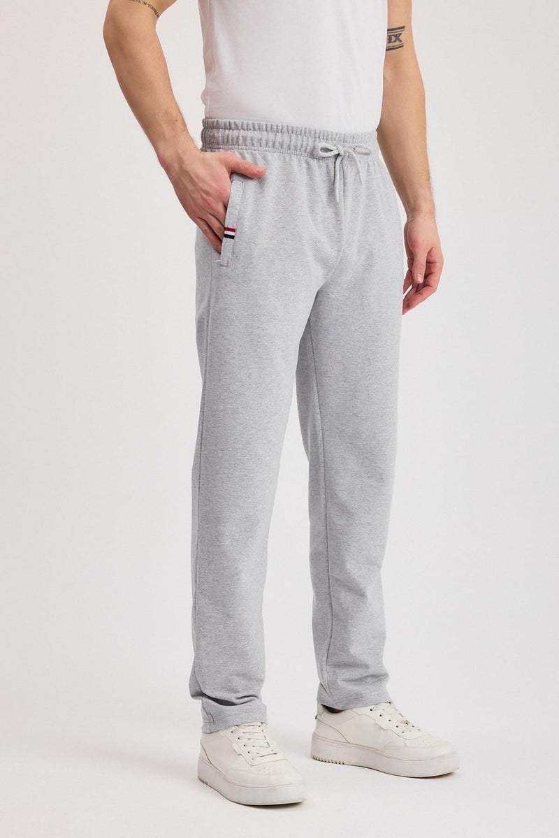 mmetalic Gray Men's Zippered Pocket Embroidery Detailed Straight Leg Relaxed Cut Casual Sweatpants  - Image 3