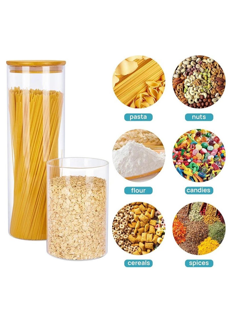 AMROAH 7 pcs Round Glass Storage Jar with Bamboo Lids, Stackable Clear Kitchen Canisters Containers 400-2200 ml with Airtight for Kitchen Storages Food Tea Coffee Spice Cookie Candy Herbs Grains - Image 2