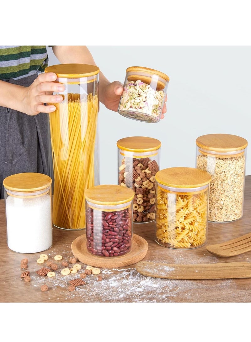 AMROAH 7 pcs Round Glass Storage Jar with Bamboo Lids, Stackable Clear Kitchen Canisters Containers 400-2200 ml with Airtight for Kitchen Storages Food Tea Coffee Spice Cookie Candy Herbs Grains - Image 3
