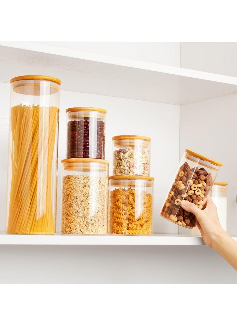 AMROAH 7 pcs Round Glass Storage Jar with Bamboo Lids, Stackable Clear Kitchen Canisters Containers 400-2200 ml with Airtight for Kitchen Storages Food Tea Coffee Spice Cookie Candy Herbs Grains - Image 4