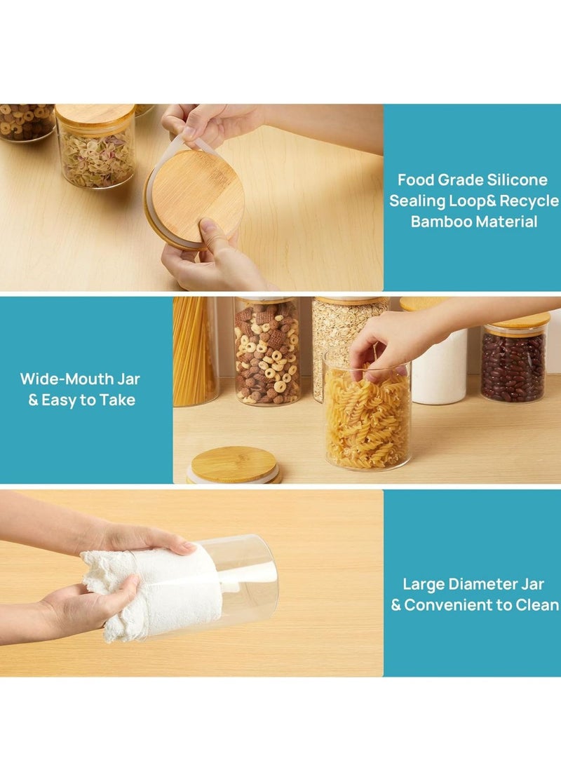 AMROAH 7 pcs Round Glass Storage Jar with Bamboo Lids, Stackable Clear Kitchen Canisters Containers 400-2200 ml with Airtight for Kitchen Storages Food Tea Coffee Spice Cookie Candy Herbs Grains - Image 5