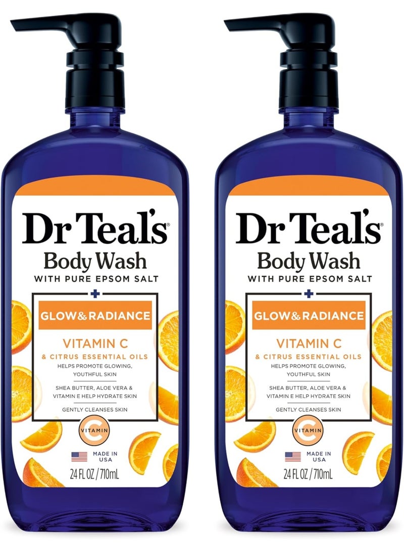 Pack Of 2 Epsom Salt Body Wash with Vitamin C & Citrus Oils for Glow & Radiance - Hydrates & Conditions Youthful Skin