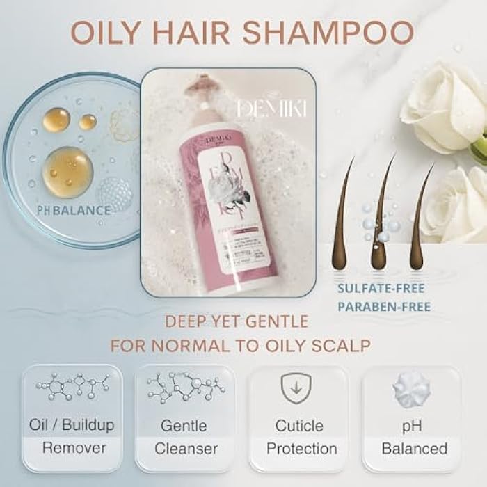 DEMIKI Shampoo for Women,Japanese Shampoo for Oily Hair, Sulfate Free & Paraben Free, Keratin Care,Organic Rose Scent, Clarifying,Moisturizing, Volumizing Hair Care, Anti Dandruff 450ml,16oz - Image 3