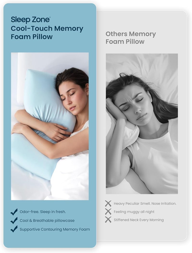 SLEEP ZONE وسادة رغوة الذاكرة المبردة من - عديمة الرائحة، قابلة للتنفس، صديقة للبشرة مع دعم فائق للنائمين على الظهر أو البطن أو الجانب، أساسيات المنزل والفندق والمستشفى (أزرق، مقاس كوين، عبوة واحدة) - Image 4