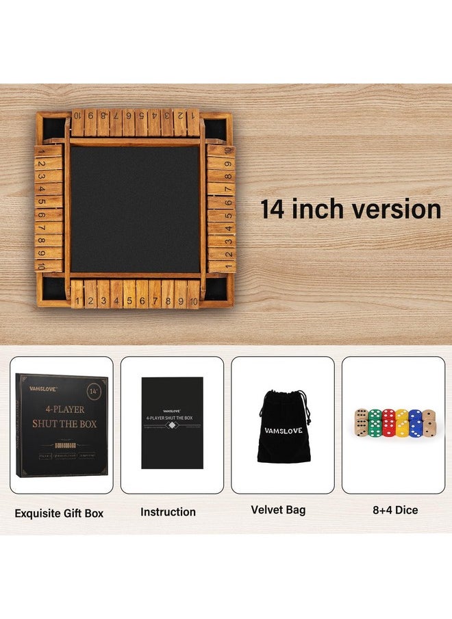 Vamslove Upgraded 14 Inch Shut The Box Dice Game 2-4 Player Wooden Close The Box Board 4-Sided 10 Number Math Games With 8+4 Dice For Kids And Adult-Instruction Included  - Image 4