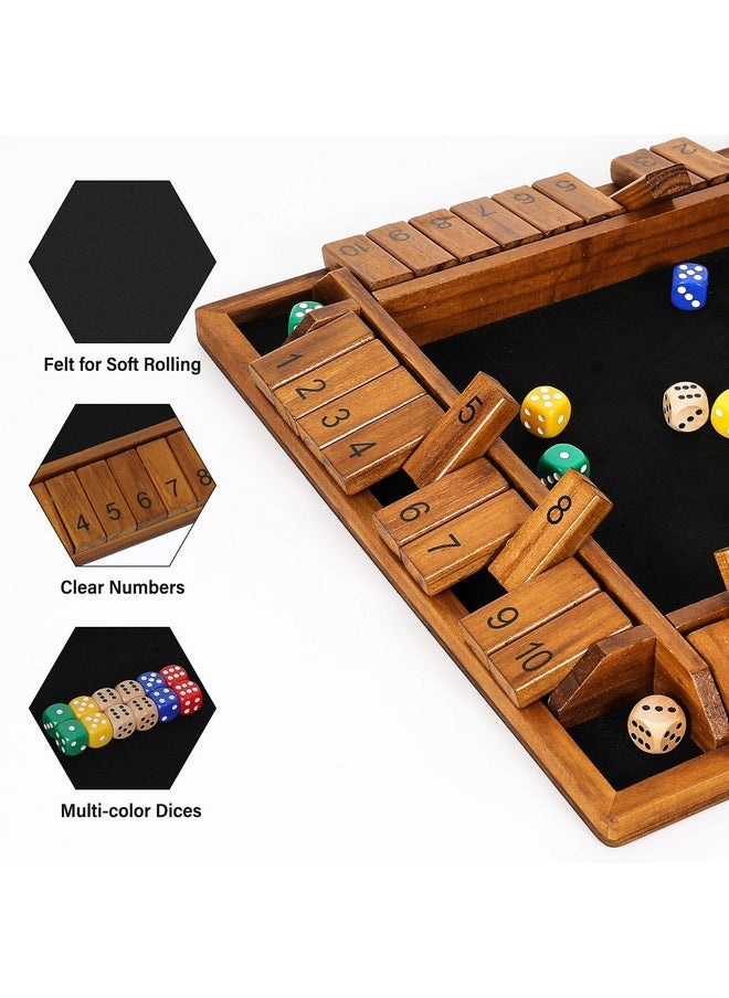 Vamslove Upgraded 14 Inch Shut The Box Dice Game 2-4 Player Wooden Close The Box Board 4-Sided 10 Number Math Games With 8+4 Dice For Kids And Adult-Instruction Included  - Image 3