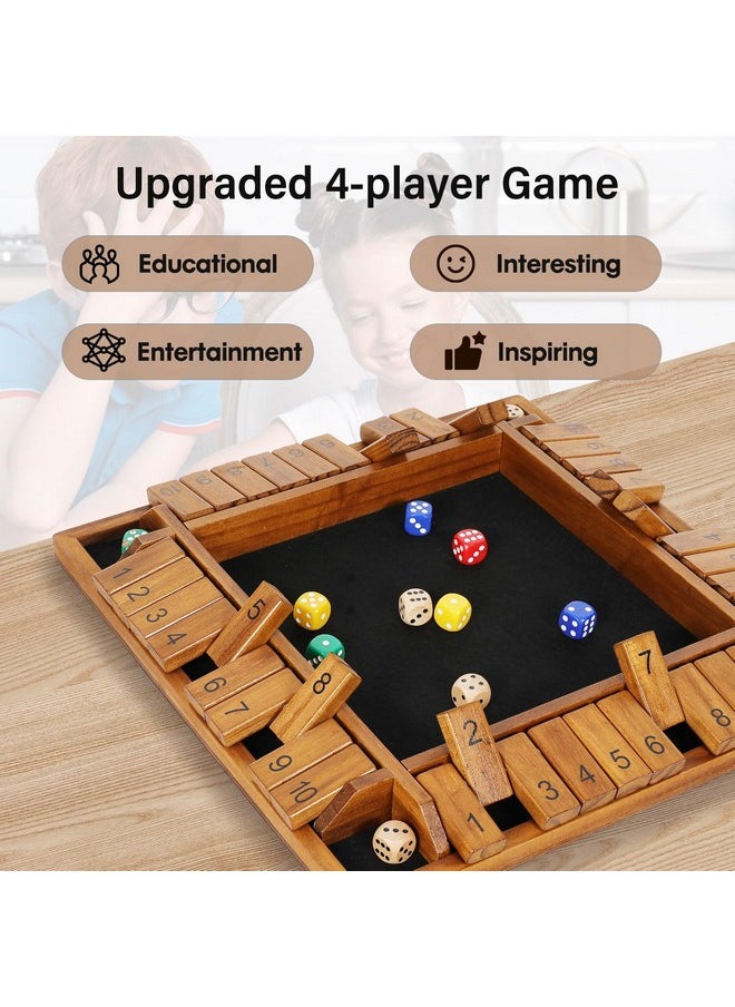 Vamslove Upgraded 14 Inch Shut The Box Dice Game 2-4 Player Wooden Close The Box Board 4-Sided 10 Number Math Games With 8+4 Dice For Kids And Adult-Instruction Included  - Image 5