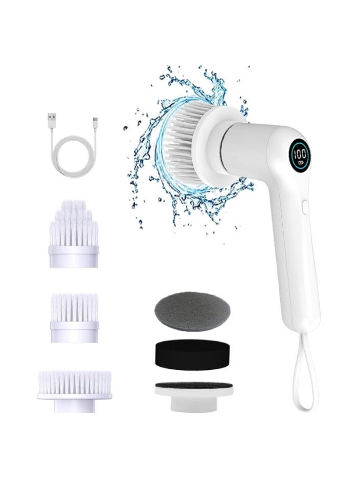 Electric Spin Scrubber, Cordless Shower Scrubber with Battery Level Display, 2 Speeds Electric Scrubber for Cleaning with 6 Replaceable Heads - Image 1