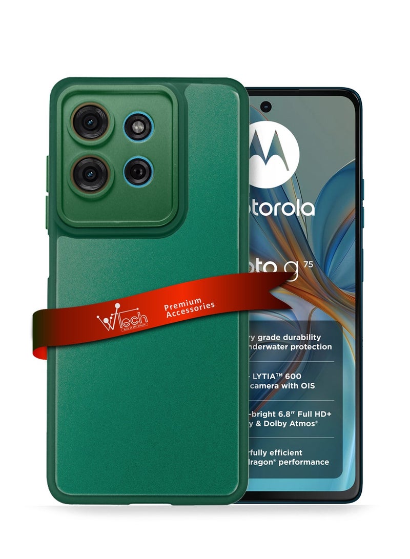 Wtech Motorola Moto G75 5G 2024 Hybrid Silicone with Translucent Back Protective Lens Shield Case Cover - Dark Green - Image 1