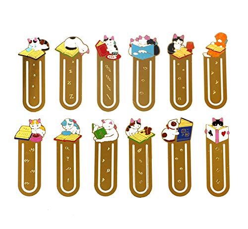 Starte 12Pcs Funny Cute Cat Theme Metal Bookmark for Cat Lovers Book Marker Lovely School Office Supplies for Kids - Image 1