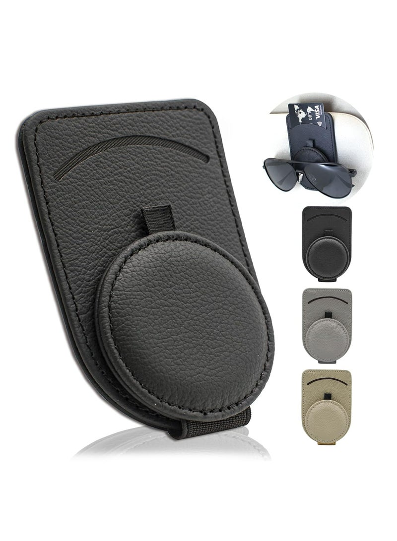 Loquat Car Visor Sunglass Holder, Leather, Black, for Glasses  Cards - Image 1