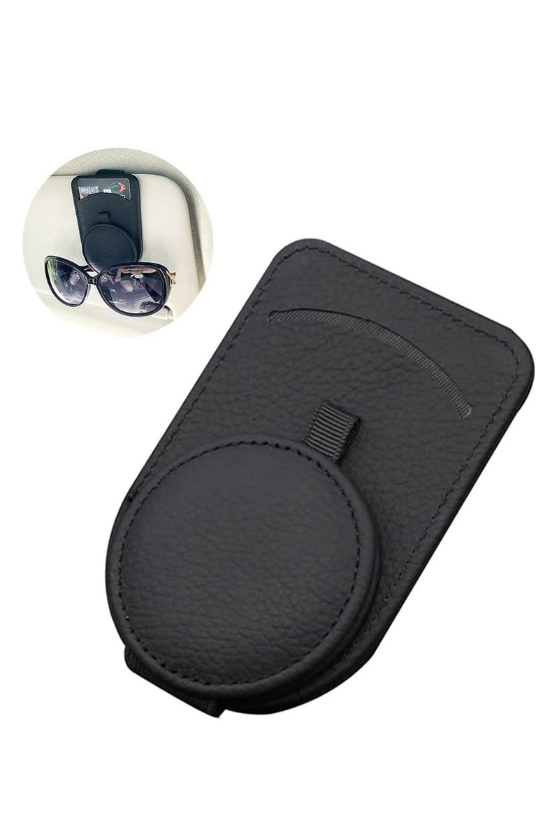 Loquat Car Visor Sunglass Holder, Leather, Black, for Glasses  Cards - Image 2