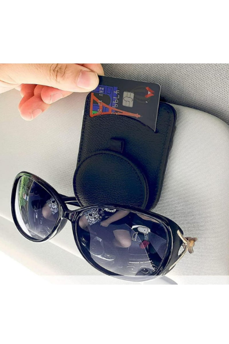 Loquat Car Visor Sunglass Holder, Leather, Black, for Glasses  Cards - Image 5