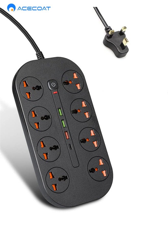 ACECOAT - Power Strip fast charger with USB, 8 AC Outlets & 3 USB Ports (5V/5A) & 1 Type-C Ports，3000W/16A, QC3.0+ PD 20W- Multi Function USB PLUG, for Smartphone Tablet Laptop Computer Multiple Devices - Image 1