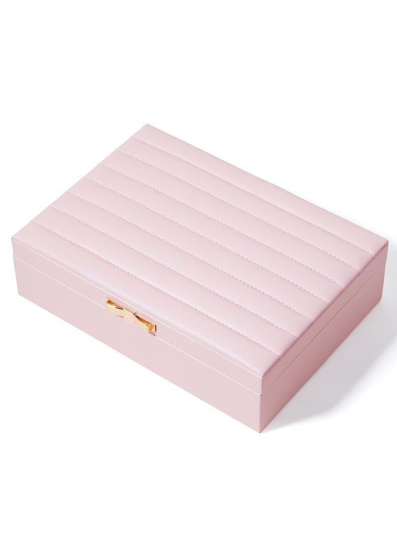 KASTWAVE Women Jewelry Box Organizer - Leather Jewelry Box for Necklaces Earrings Rings Bracelets Watches Multifunctional Storage Mother's Day Gift Women Wife Daughter Gift (PINK) - Image 1
