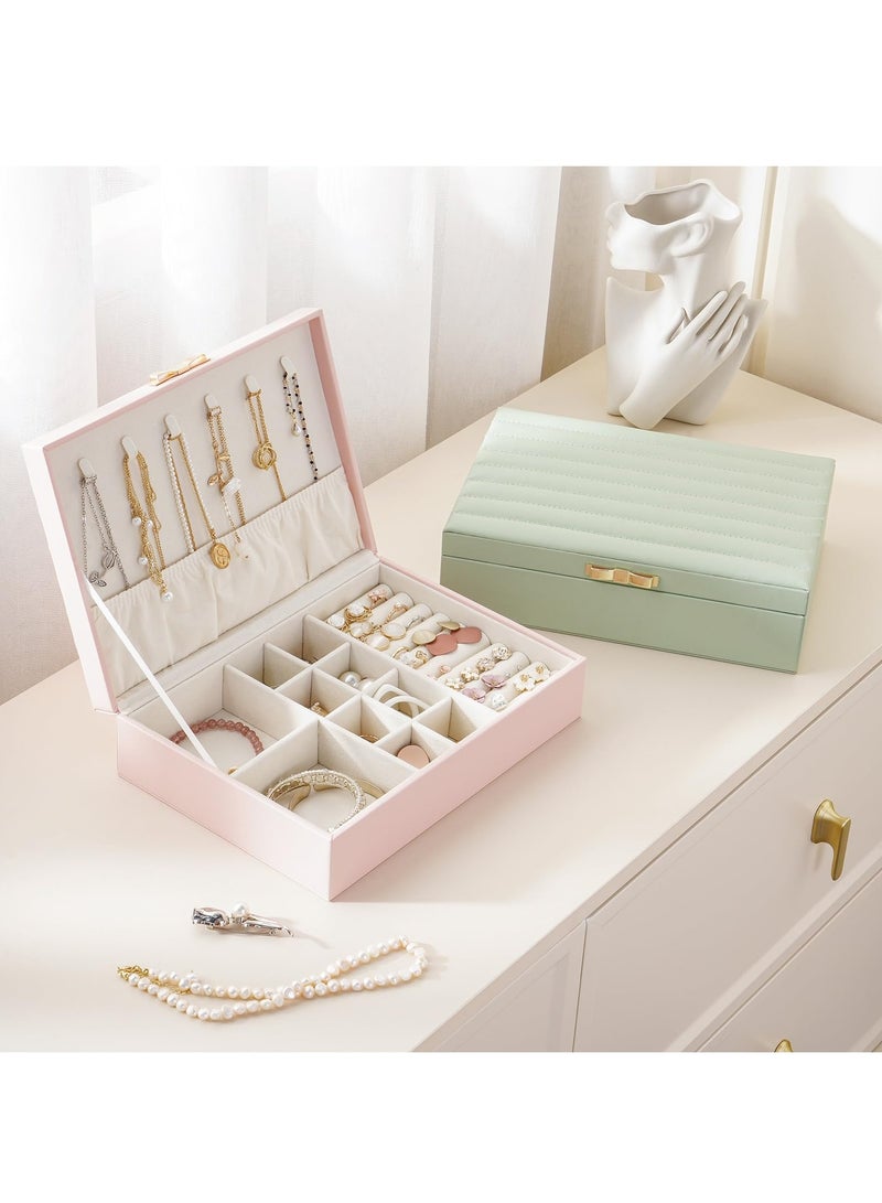 KASTWAVE Women Jewelry Box Organizer - Leather Jewelry Box for Necklaces Earrings Rings Bracelets Watches Multifunctional Storage Mother's Day Gift Women Wife Daughter Gift (PINK) - Image 4