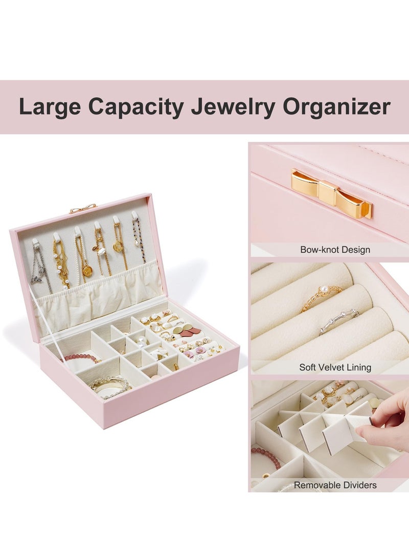 KASTWAVE Women Jewelry Box Organizer - Leather Jewelry Box for Necklaces Earrings Rings Bracelets Watches Multifunctional Storage Mother's Day Gift Women Wife Daughter Gift (PINK) - Image 3