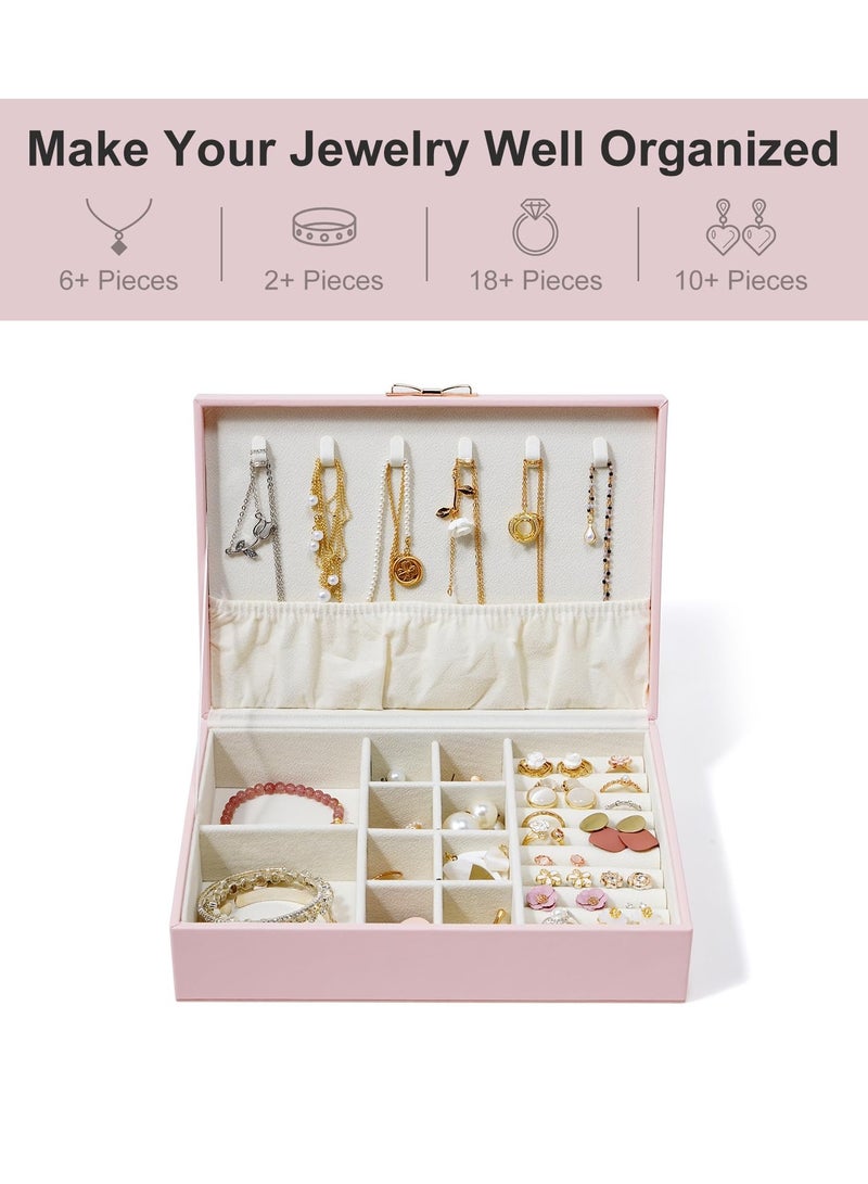 KASTWAVE Women Jewelry Box Organizer - Leather Jewelry Box for Necklaces Earrings Rings Bracelets Watches Multifunctional Storage Mother's Day Gift Women Wife Daughter Gift (PINK) - Image 5