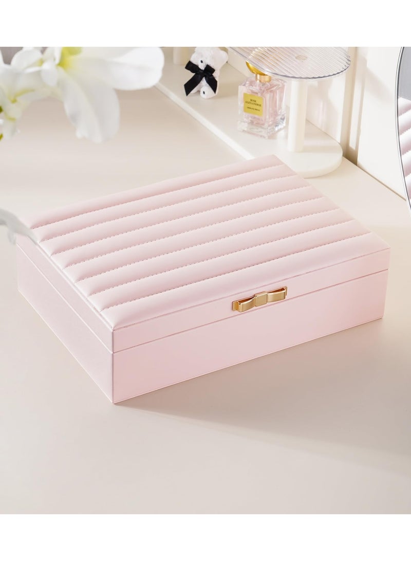KASTWAVE Women Jewelry Box Organizer - Leather Jewelry Box for Necklaces Earrings Rings Bracelets Watches Multifunctional Storage Mother's Day Gift Women Wife Daughter Gift (PINK) - Image 2