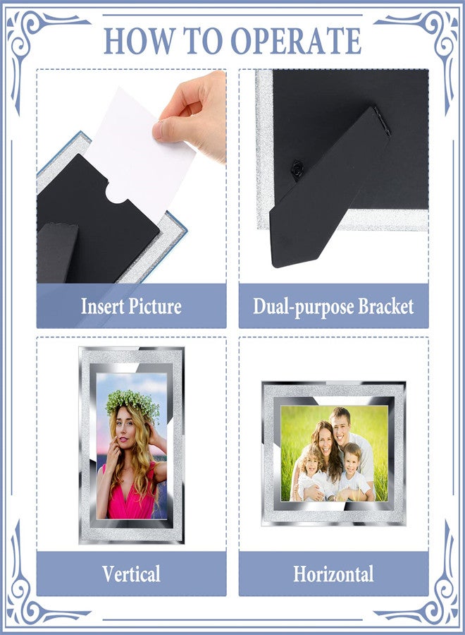 Excefore 8 Pcs 4 x 6 Glass Picture Frame Bulk Diamond Photo Holder Sparkling Crystal Silver Photo Frame for Tabletop Display Shelf Desk Home Bedroom Wedding Decor Gift - Image 5