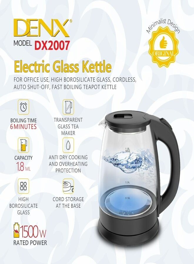 Denx Electric Glass Kettle 1.8L 1500W - Image 2