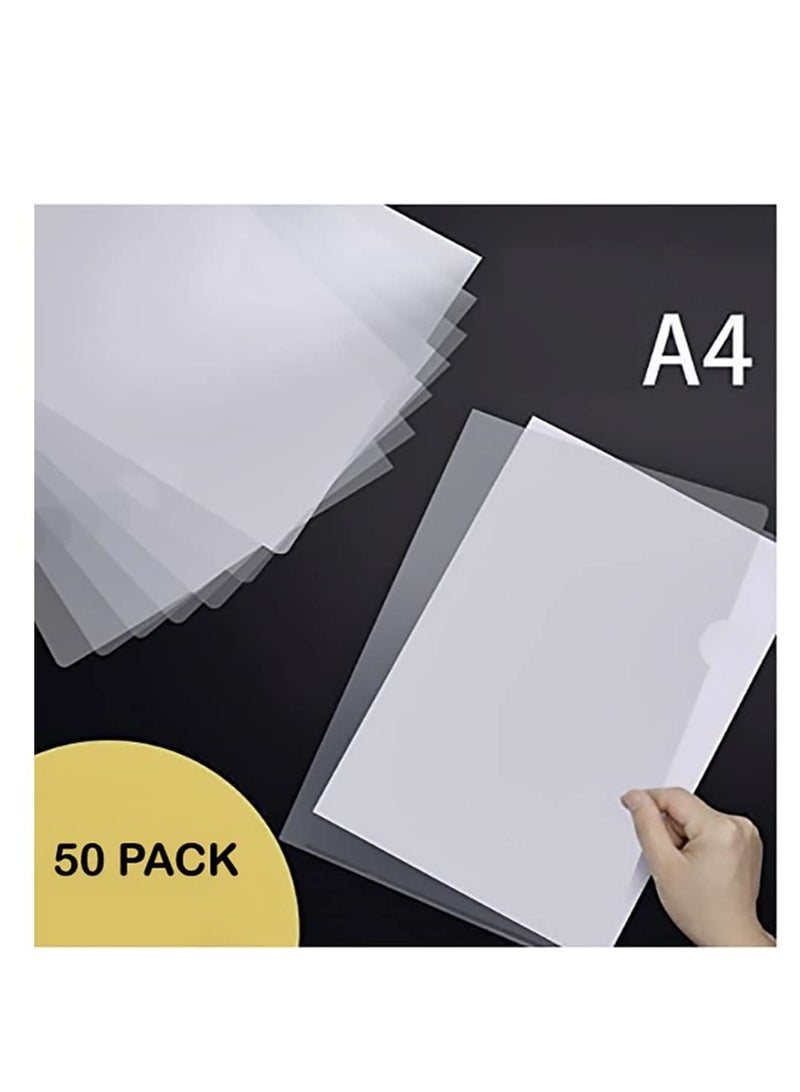 Facehub47 Pack of 50 Waterproof A4 L-Type Transparent Pockets Folder Which are Thicker Clear Pockets Perfect Folder Plastic or Document Covers For Office or School work - Image 2