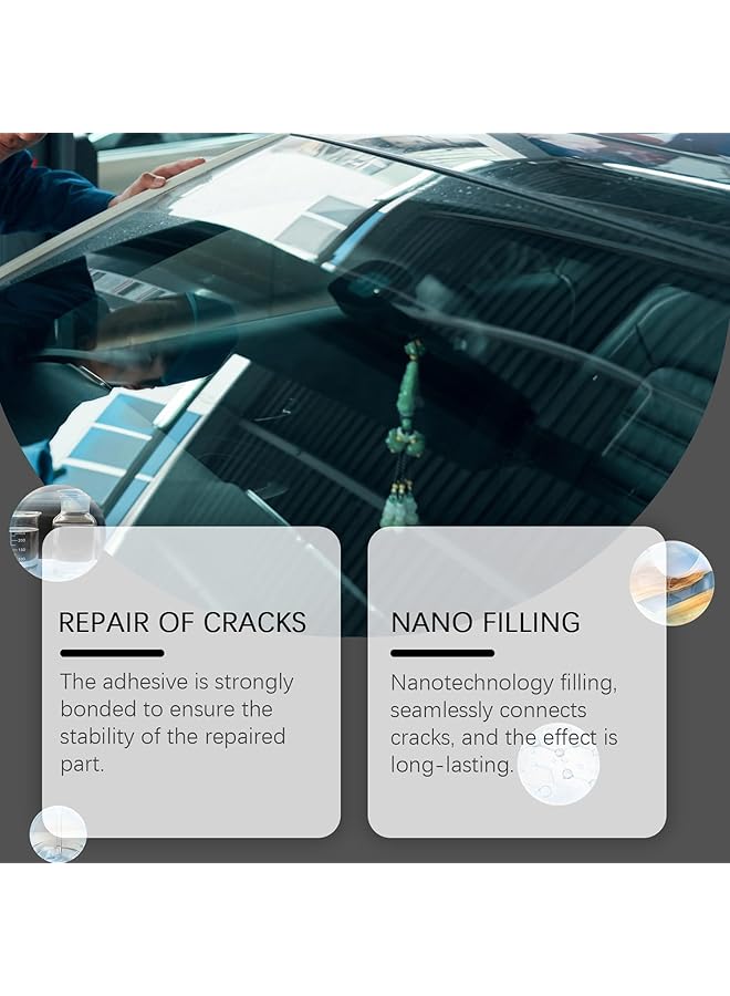 كاست ويف مجموعة إصلاح شقوق الزجاج الأمامي، سائل إصلاح الزجاج، مجموعة إزالة الشقوق الزجاجية، أداة لإصلاح شقوق الزجاج الأمامي للسيارات، والشقوق النجمية (20 مل) - Image 3