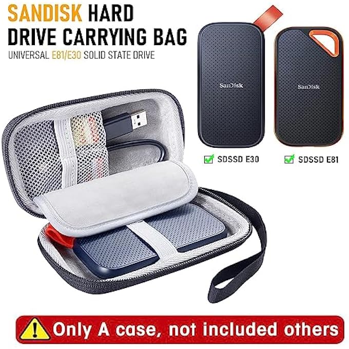 rayihni ® HARD CARRYING CASE STORAGE BAG FOR SANDISK 480GB 1TB 2TB 4TB EXTREME PRO PORTABLE SSD SDSSDE30 / SDSSDE81 SOLID STATE DRIVE EVA SHOCKPROOF WATER REPELLENT PROTECTIVE STORAGE TRAVEL BAG - Image 2