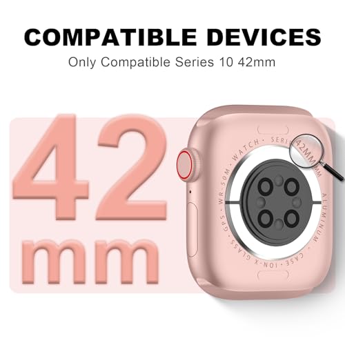 XYF Compatible for Pink Apple Watch Bands 42mm Series 11 10 Women with Bumper Case, Soft Silicone Strap Glitter Bling Face Cover for iWatch SE Ultra 3 2 Series 11 10 9 8 7 6 5 4 3 2 1 (Pinksand, 42/S11) - Image 3