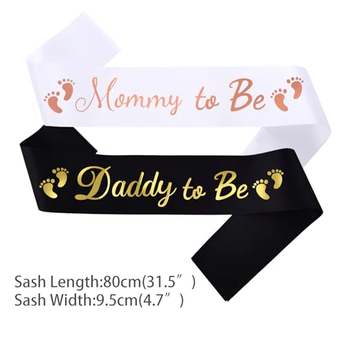 MUMUNN 2PCS Mommy To Be Daddy To Be Baby Shower Sash Baby Shower Party Gifts for New Mom Dad Gender Reveal Supplies Decorations Favors White Gold - Image 5
