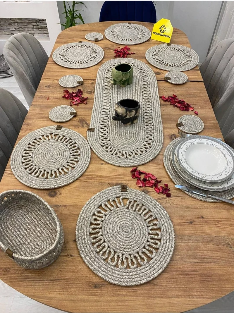 بدز ديري BDZ Leather Wicker Jute Presentation Plate Mat American Service Runner Basket and Cup Holder 14 Pieces