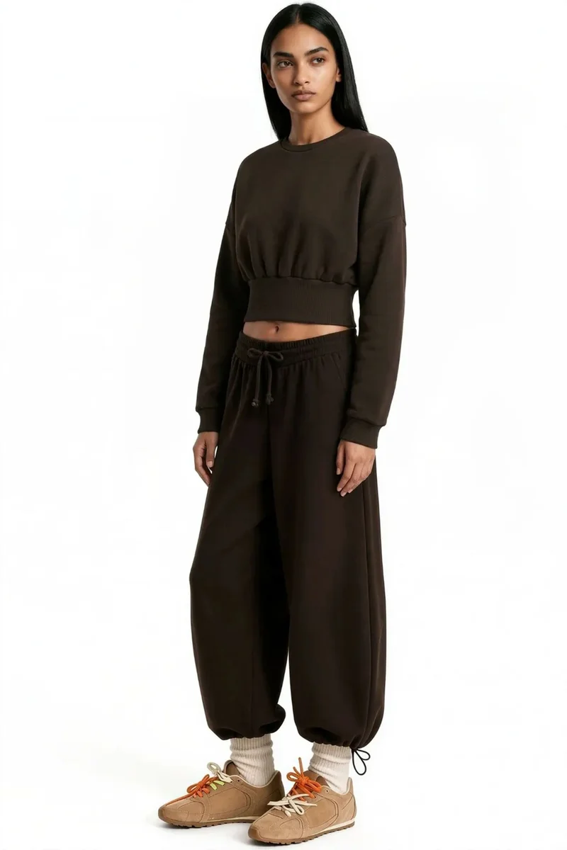 بوسيم BUSEM Women's Crop Crew Neck Sweatshirt