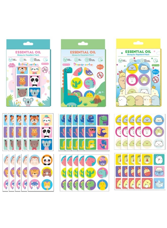 ملصقات طاردة للبعوض، عبوة من 3 قطع (180 قطعة) لاصقات طبيعية للأطفال والكبار، خالية من مادة DEET، ملصقات كرتونية مضادة للبعوض للتخييم في الهواء الطلق والمنزل والسفر وصيد الأسماك - Image 1
