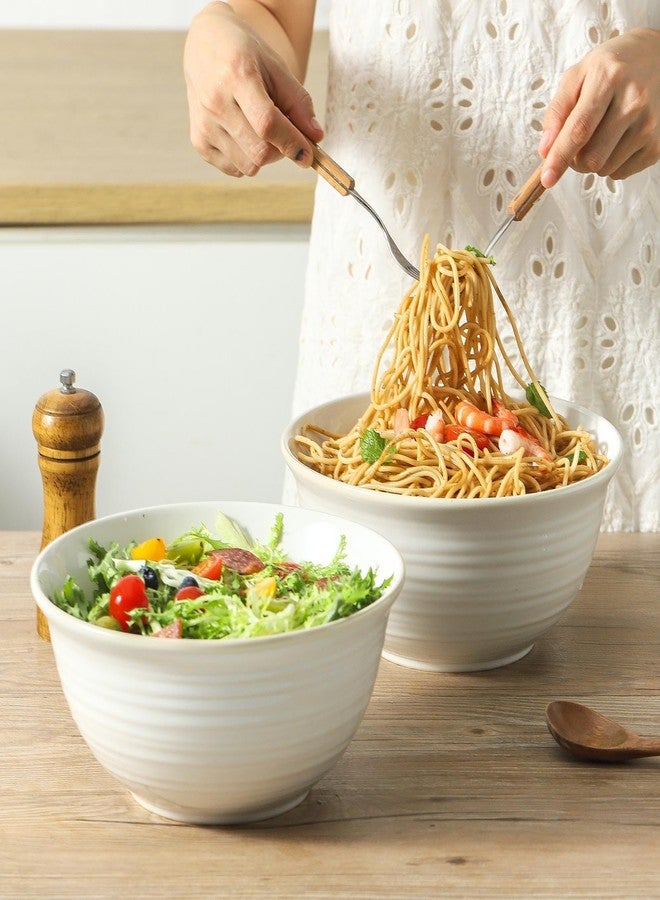 Hasense Serving Bowls, 9 Inch Ceramic Salad Bowls for Kitchen, 84 Ounce Mixing Bowl for Soup Pho Pasta Popcorn, Dishwasher & Microwave Safe, Set of 2(Clay-Infused White) - Image 3