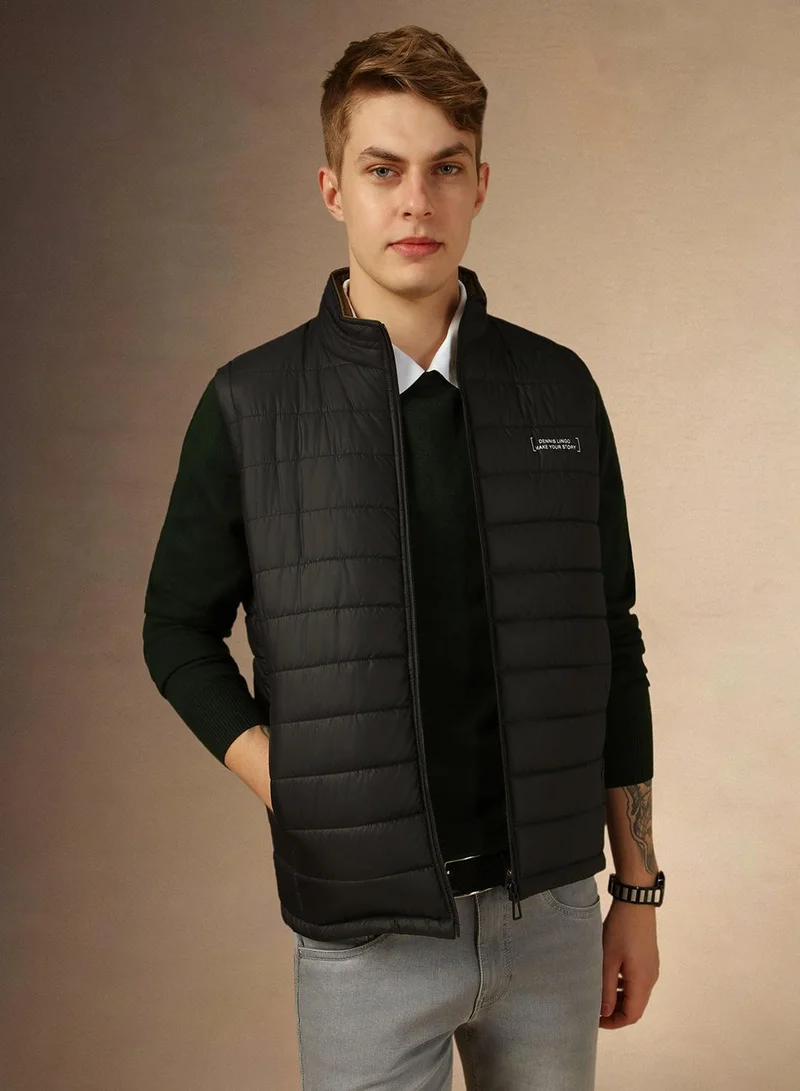 Dennis Lingo Men's Black 100% Polyester Solid Padded Regular Fit Jacket