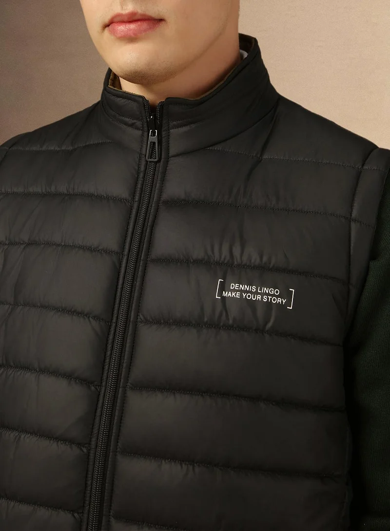 Dennis Lingo Men's Black 100% Polyester Solid Padded Regular Fit Jacket