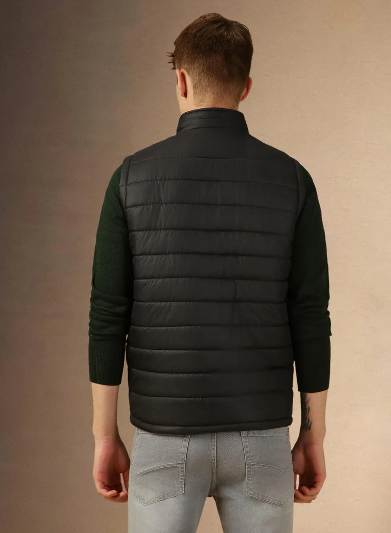 Dennis Lingo Men's Black 100% Polyester Solid Padded Regular Fit Jacket