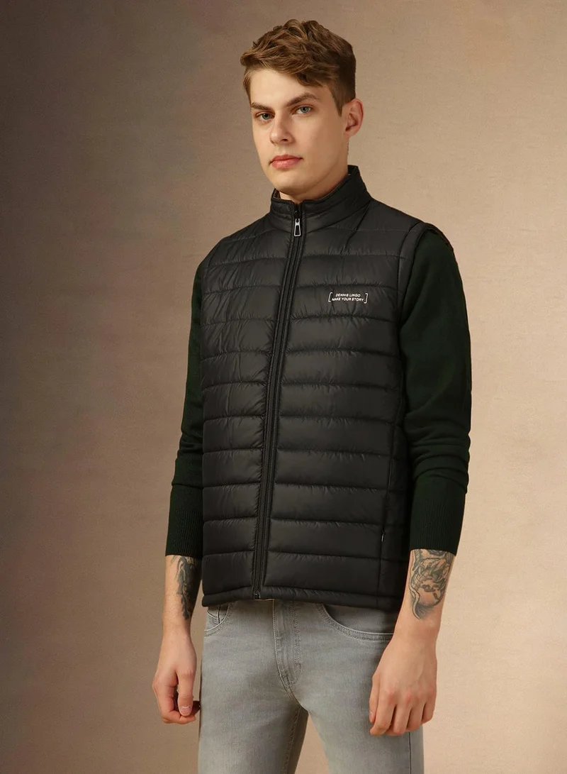 Dennis Lingo Men's Black 100% Polyester Solid Padded Regular Fit Jacket