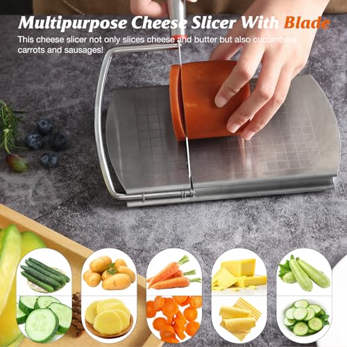 DGLOZE Cheese Slicer Cutter, Stainless Steel Cheese Cutter Board with Blade for Block Cheese, Vegetables, Butter, Sausages, Bread - Image 2