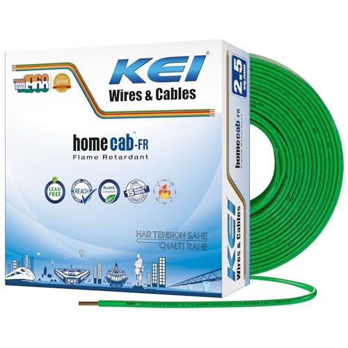KEI WIRES & CABLES Homecab 2.5 sqmm 1 Core Copper Flame Retardant House Wire PVC Insulated Cable for Domestic & Industrial Electrical Wiring (Green, 90 Meters) - Image 1