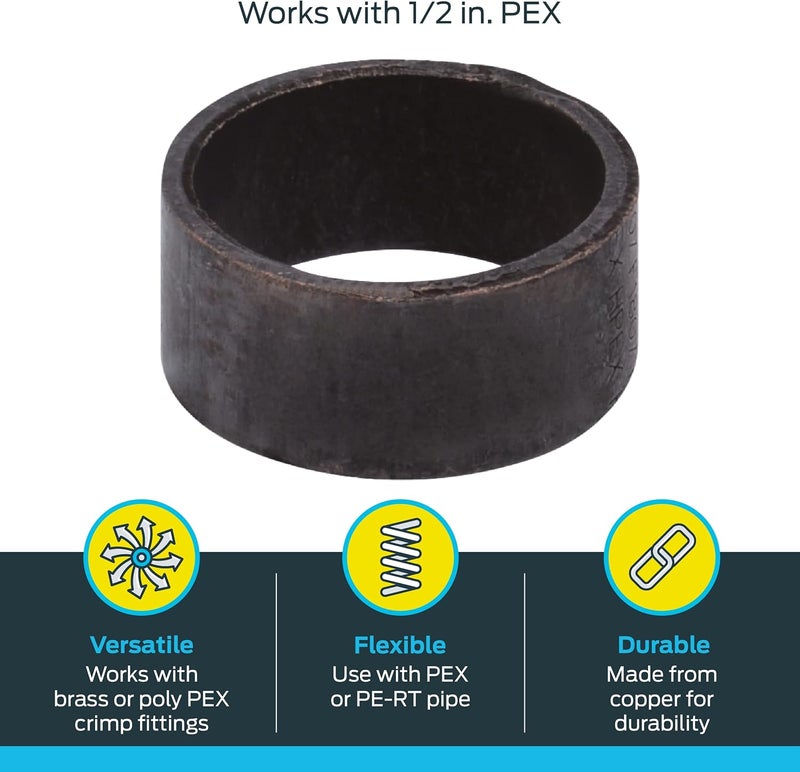 SharkBite PEX Pipe Crimp Ring 1/2 Inch - Pack of 100 Plumbing Fittings - Image 3