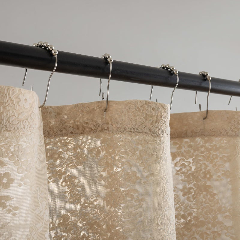 TUDECO Lace Beige Shower Curtain with Valance- Farmhouse Boho Sheer Floral Neutral Shower Curtain for Bathroom, Antique Scalloped Edges Tan Decorative Grandma Core Decor, 1 Panel, 72 x 72 Inch - Image 2
