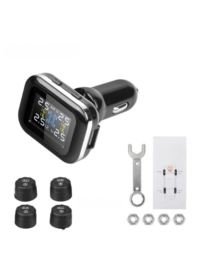 Tire Pressure Monitoring System, Wireless Adjustable Display Angle with 4 External Sensors Auto Alarm Real-time Display Temperature Pressure - Image 1