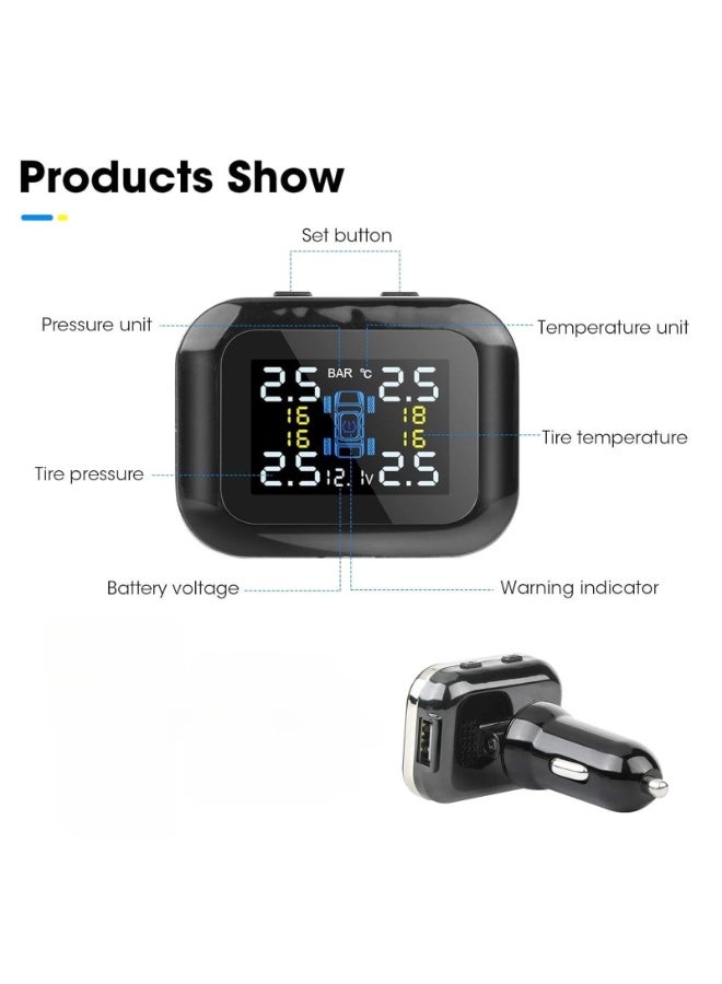 Tire Pressure Monitoring System, Wireless Adjustable Display Angle with 4 External Sensors Auto Alarm Real-time Display Temperature Pressure - Image 3