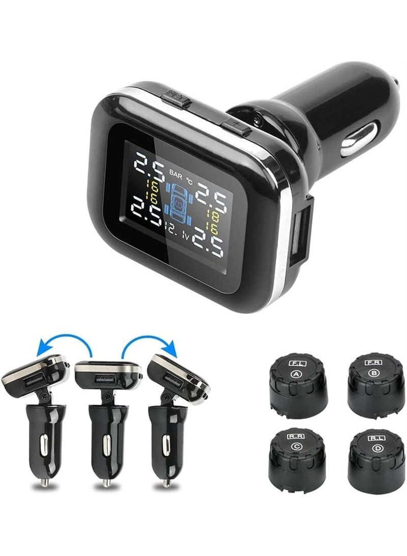 Tire Pressure Monitoring System, Wireless Adjustable Display Angle with 4 External Sensors Auto Alarm Real-time Display Temperature Pressure - Image 4