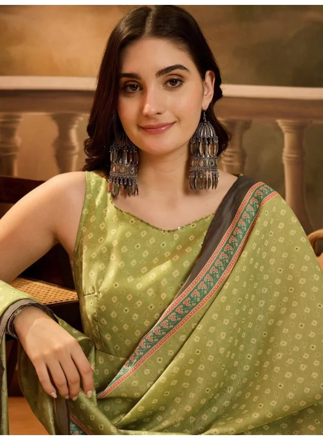 AKS Green Bandhani Chanderi Anarkali Kurta Set