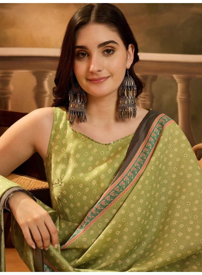 AKS Green Bandhani Chanderi Anarkali Kurta Set - Image 2