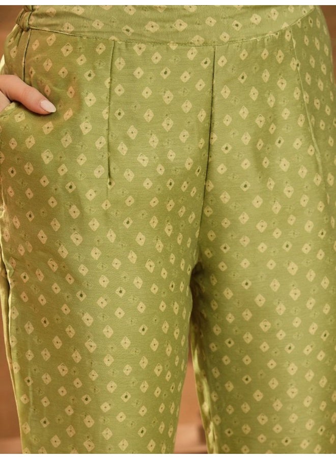 AKS Green Bandhani Chanderi Anarkali Kurta Set - Image 3